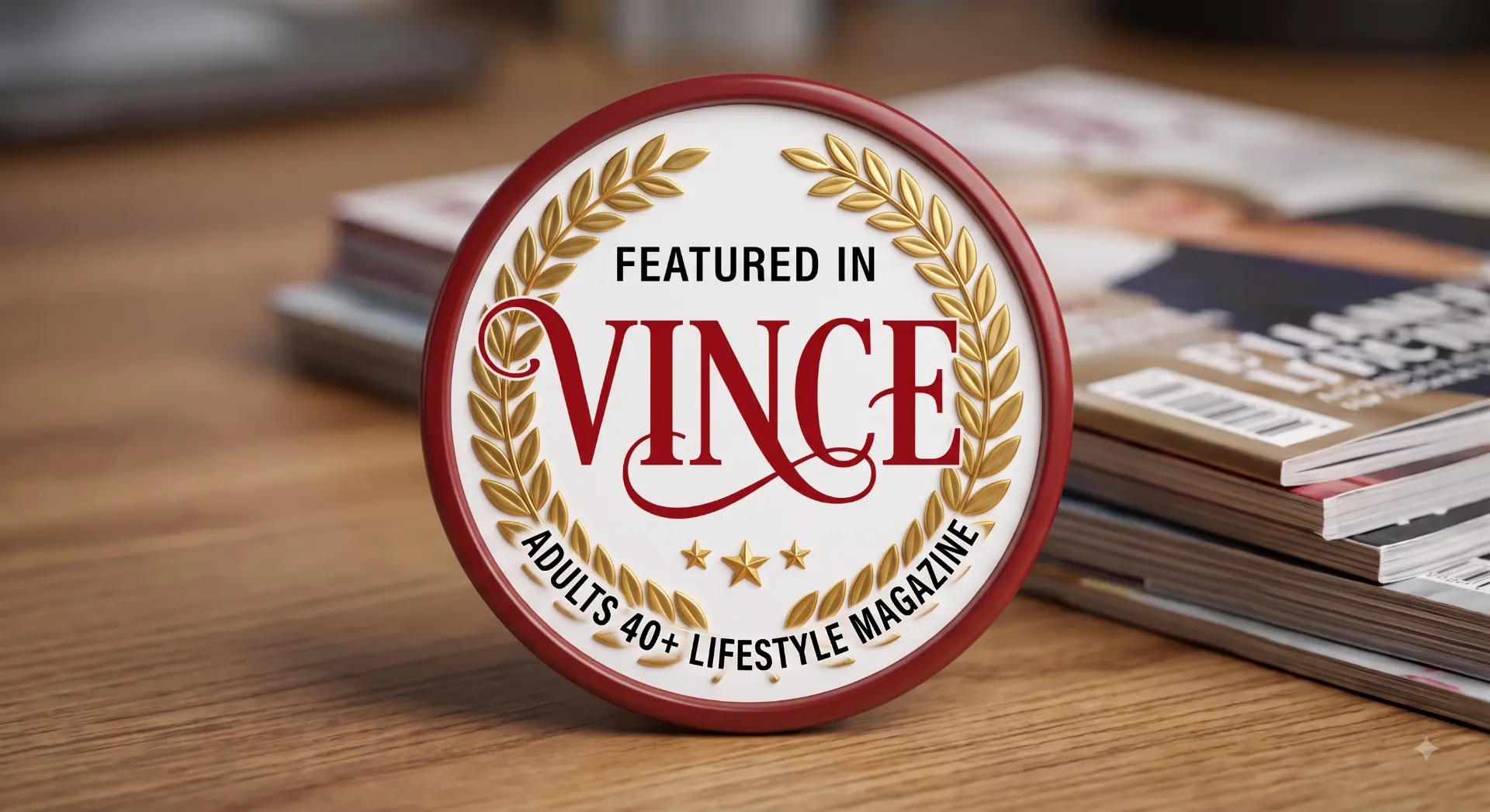 Featured in VINCE Adults 40+ Lifestyle Magazine badge